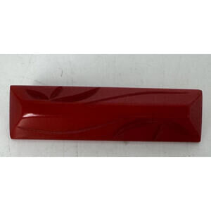 Carved Vintage Art Deco Bakelite Cherry Red Brooch Angled Bar Pin 2.75" Tested